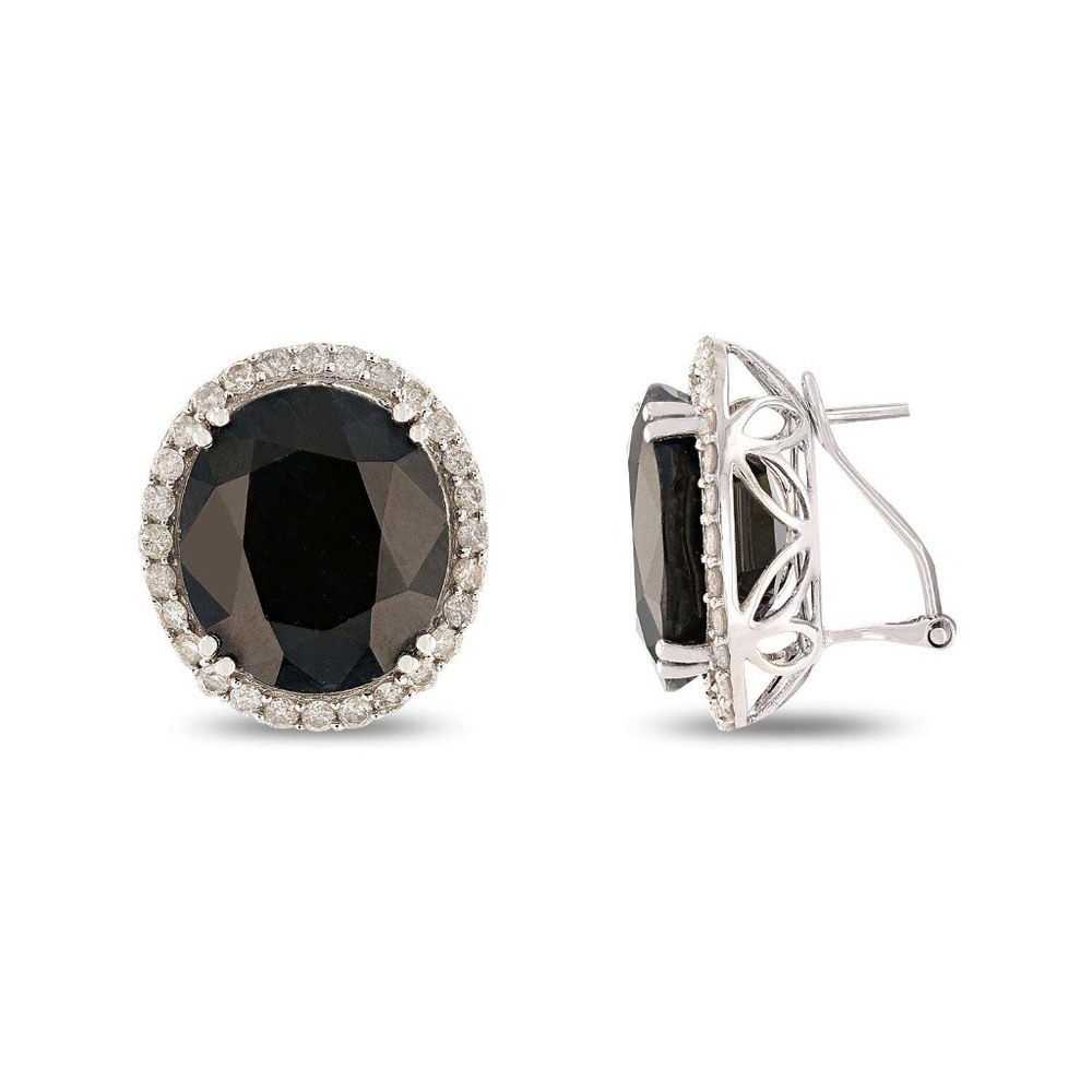 Natural Sapphire and Diamonds 14K W. Gold Earrings